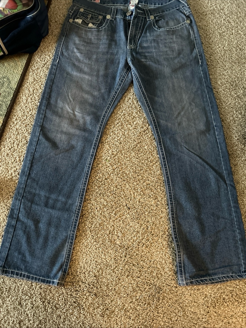 Men's Dark Blue True Religion Straight-Leg Jeans